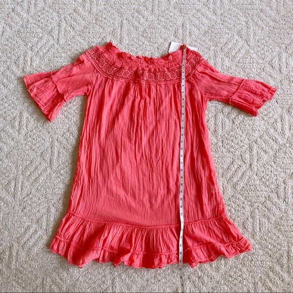 VERO MODA Sz S Off Shoulder Coral Cotton Crinkle Mini Dress - Picture 14 of 16